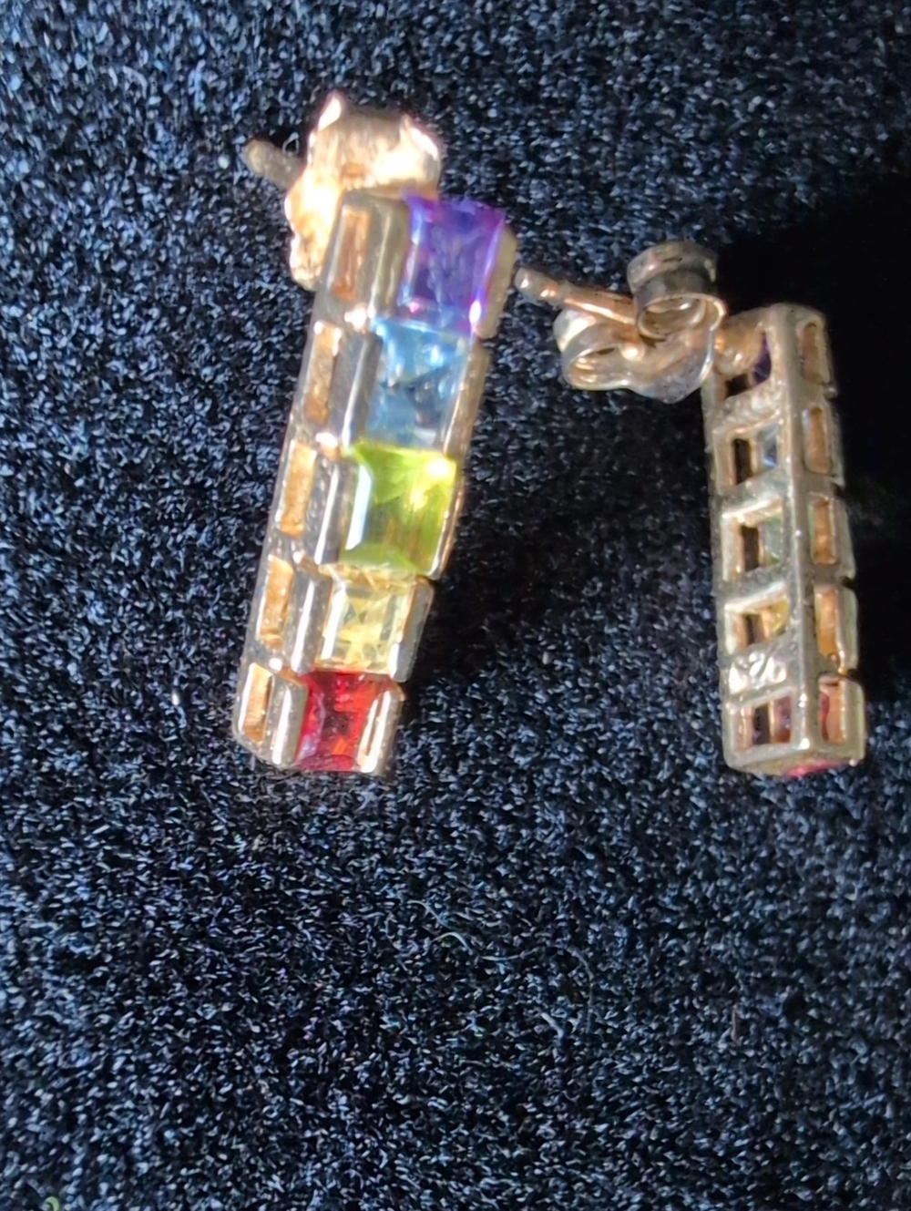 Gold Plated 925 Pierced Earrings Five Colored Stones